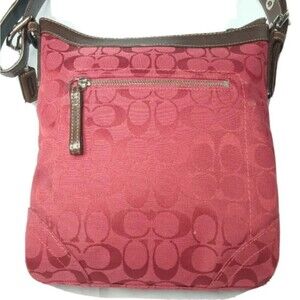 Coach Red Signature C Canvas Leather Crossbody Duffle Shoulder Bag